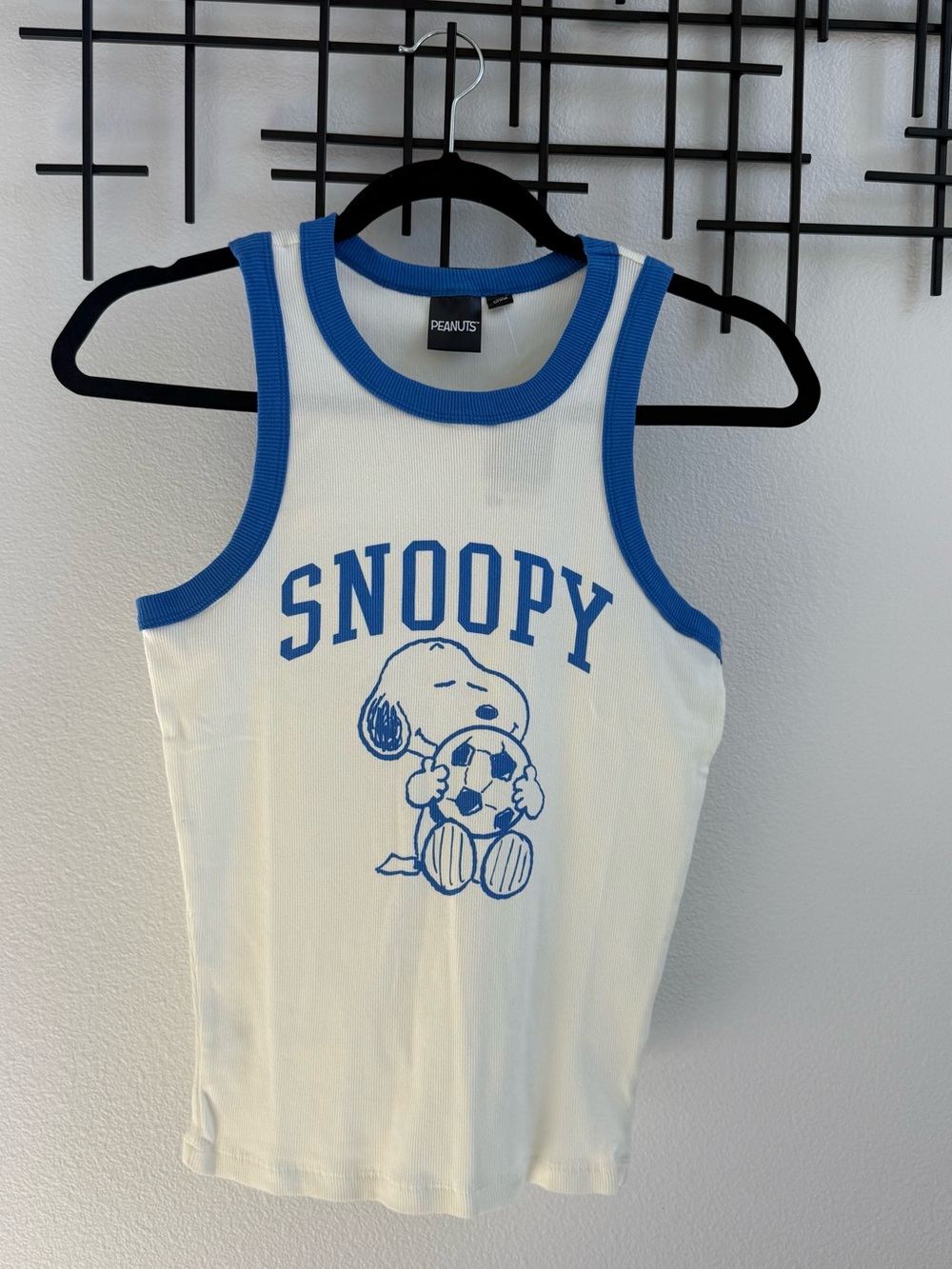 NWT Peanuts Snoopy Soccer Ribbed Tank Top Blue White Women’s S/M